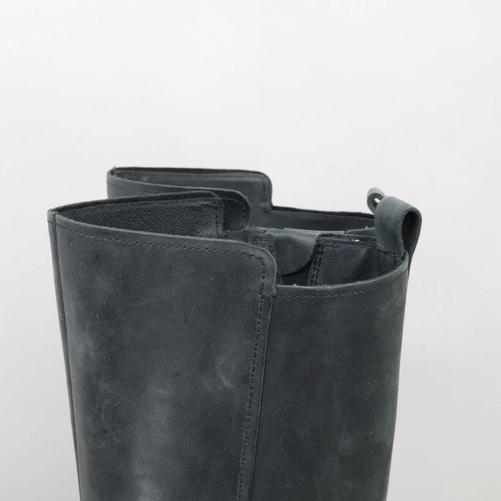 UGG Tall Riding Boots Women 6 Black Leather Buckle Wool Insole Equestrian Flat